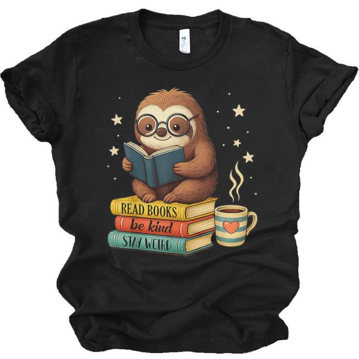 Book Lover Sloth Reading Bookish Library Read Books Be Kind Unisex Jersey T-Shirt