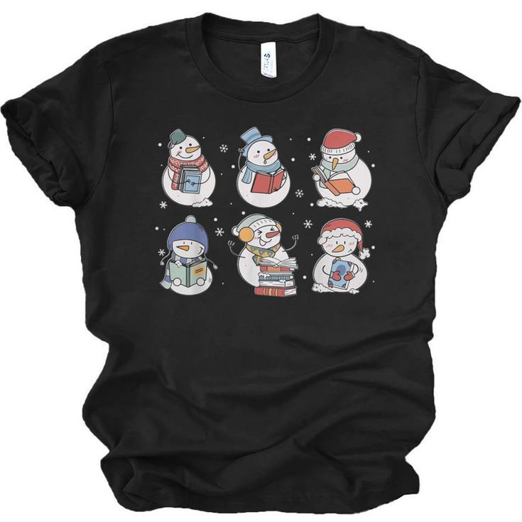 Book Lover Teacher Snowman Reading Books Christmas Winter Unisex Jersey T-Shirt