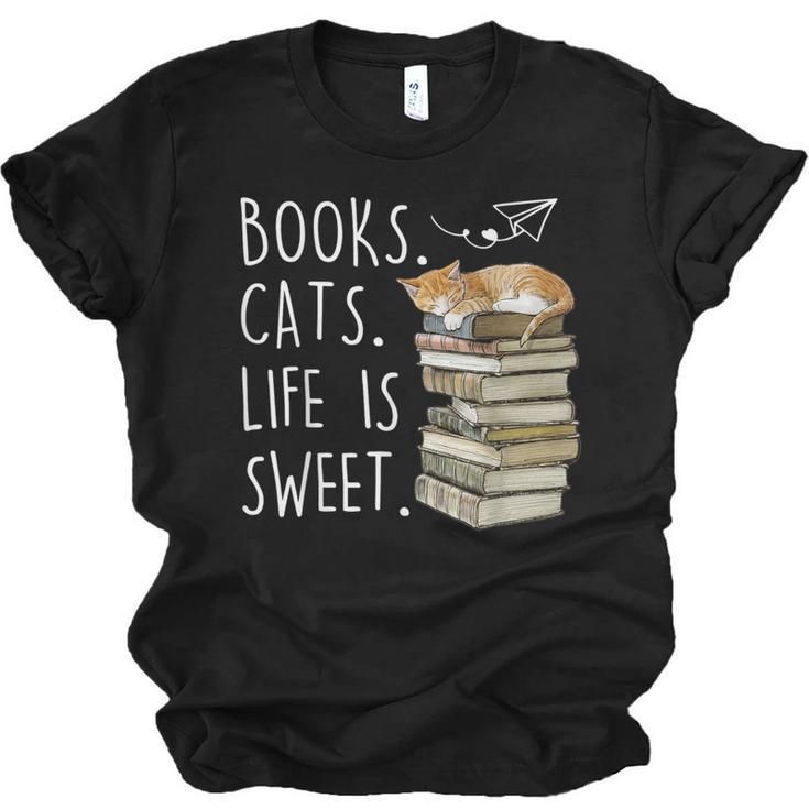 Book Lovers Books Cats Life Is Sweet Cat Lovers Unisex Jersey T-Shirt