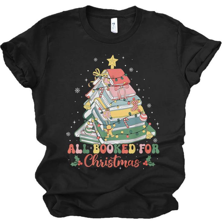 All Booked For Christmas Book Lovers Xmas Tree Lights Unisex Jersey T-Shirt