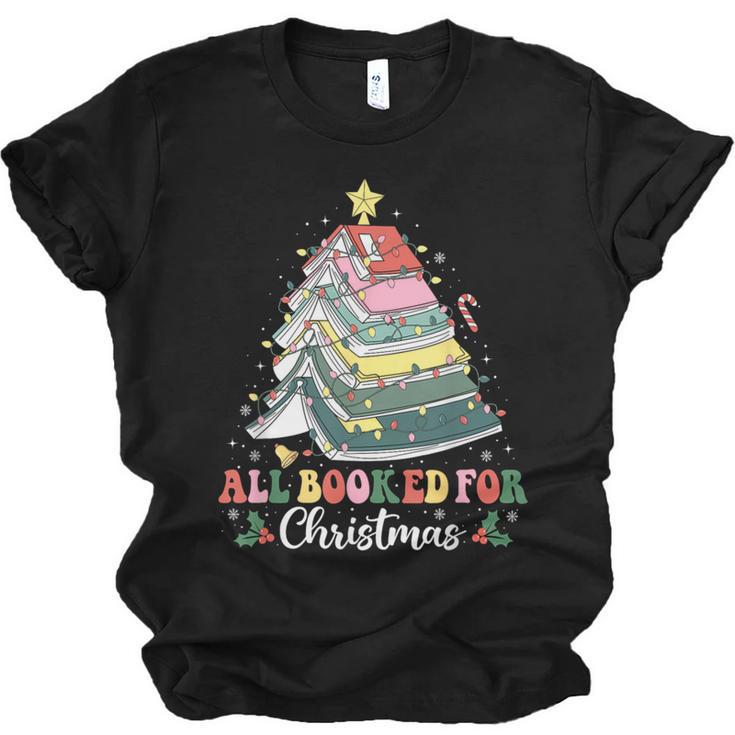 All Booked For Christmas Book Tree Lights Christmas Library Unisex Jersey T-Shirt