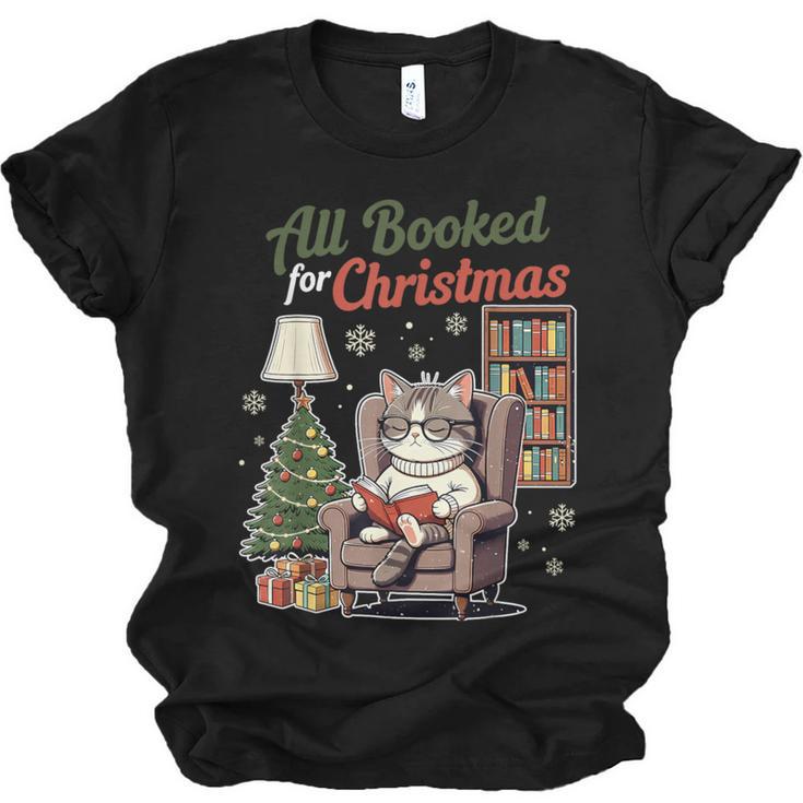 All Booked For Christmas Cute Bookish Cat Lover Unisex Jersey T-Shirt