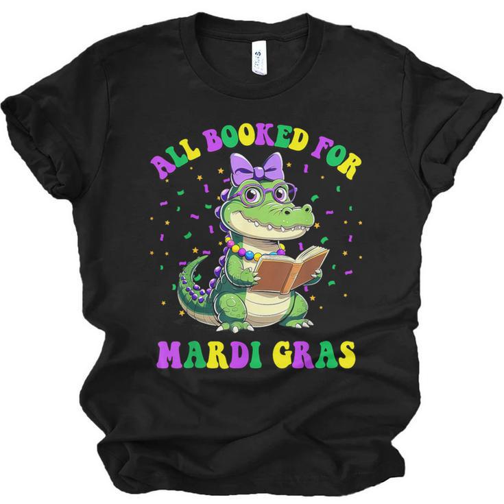 All Booked For Mardi Gras Crocodile Reading Book Teacher Unisex Jersey T-Shirt
