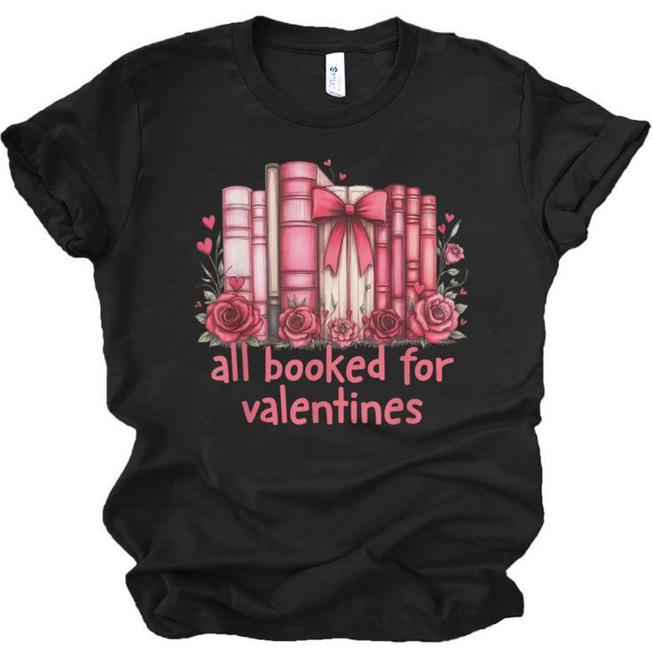 All Booked For Valentines Coquette Bow Book Lover Bookworm Unisex Jersey T-Shirt