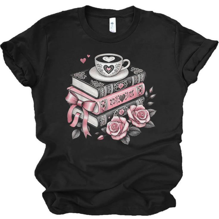 All Booked For Valentine's Coquette Bow Books Teacher Girly Unisex Jersey T-Shirt