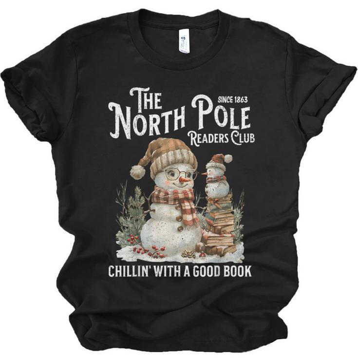 Bookish Christmas North Pole Book Club Snowman Book Worm Unisex Jersey T-Shirt