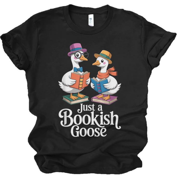 Bookish Goose Cute Geese With Hats Reading Books Unisex Jersey T-Shirt