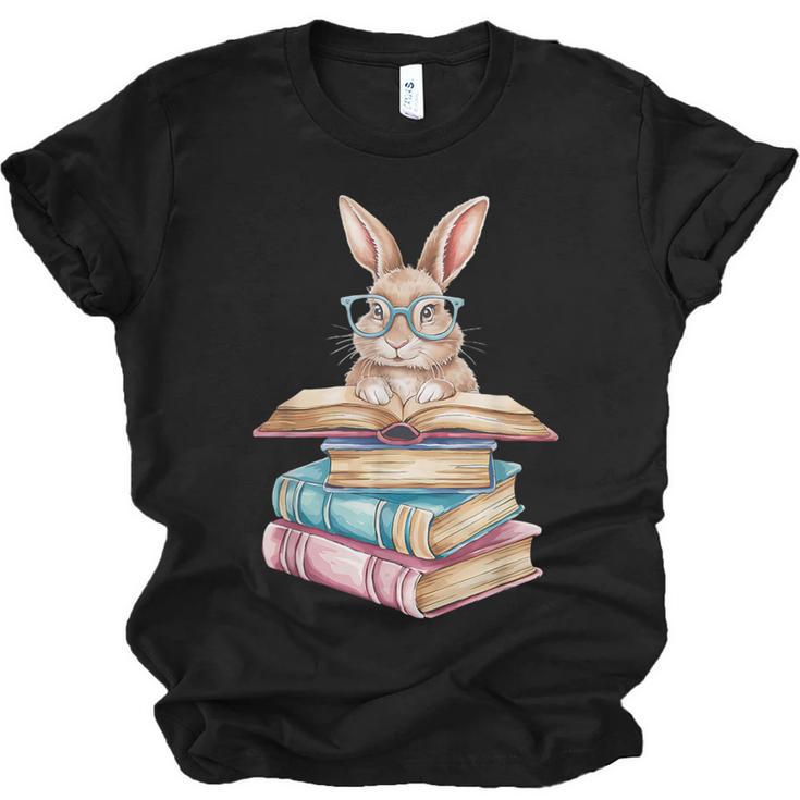 Books Bookworm Reader Book Cute Reading Bunny With Glasses Unisex Jersey T-Shirt