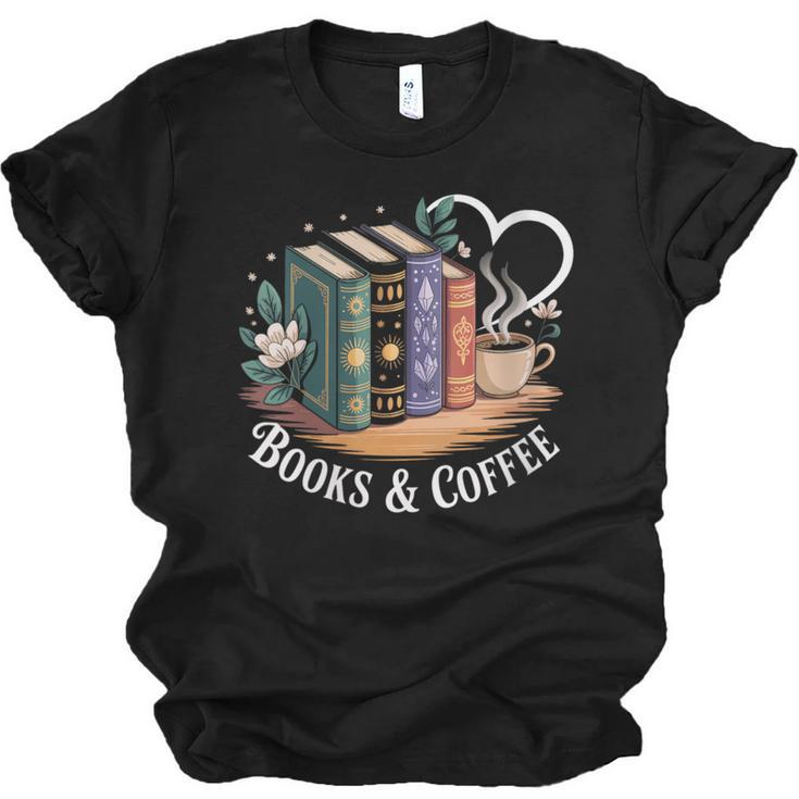 Books And Coffee Book Lover Bookish Green Book Theme Reading Unisex Jersey T-Shirt