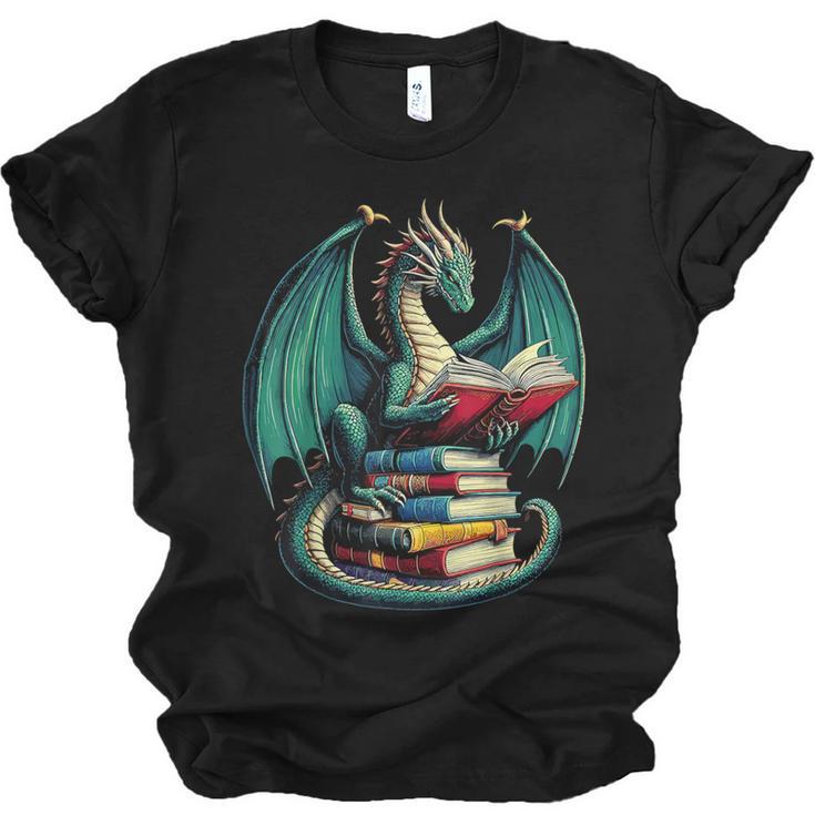 Books Dragon Reading Book Lover Unisex Jersey T-Shirt