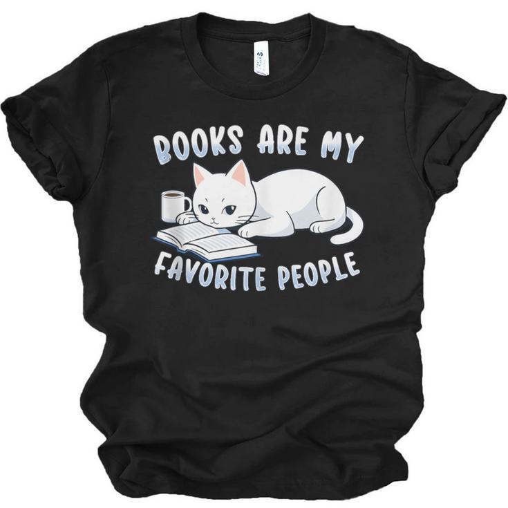 Books Are My Favorite People Cat With Coffee Mug Book Lovers Unisex Jersey T-Shirt