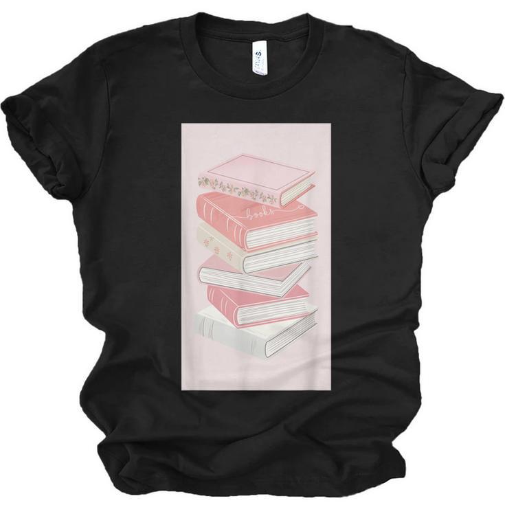 Books Flowers Art Flower Stack Pastel Feminine Unisex Jersey T-Shirt