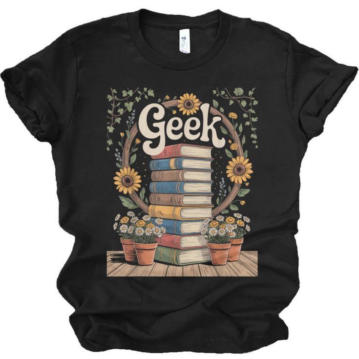 Books Geek Sunflower Floral Cute Vintage Books Reader Lover Unisex Jersey T-Shirt