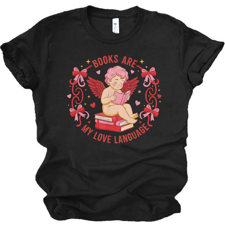 Books Are My Love Language Cupid Reading Book Valentines Day Unisex Jersey T-Shirt