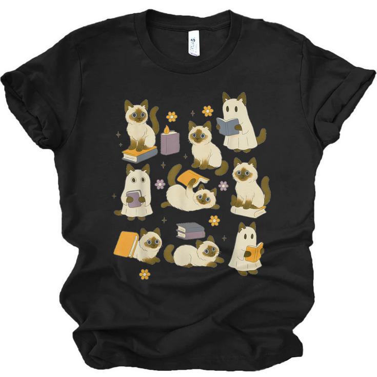 Books Lover Bookish Ghost Himalayan Cat Reading Halloween Unisex Jersey T-Shirt