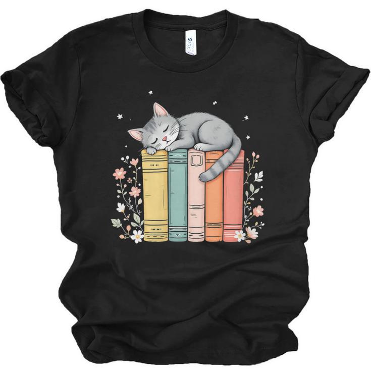Books Lover Cute Sleepy Cat Relax Reading Vibe Unisex Jersey T-Shirt
