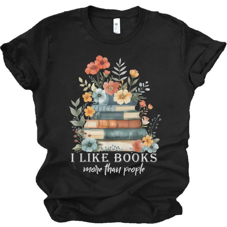 I Like Books More Than People Reading Reader Bookworm Saying Unisex Jersey T-Shirt