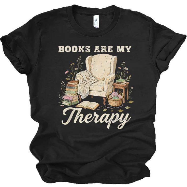 Books Are My Therapy Cozy Reading Chair Artwork Unisex Jersey T-Shirt