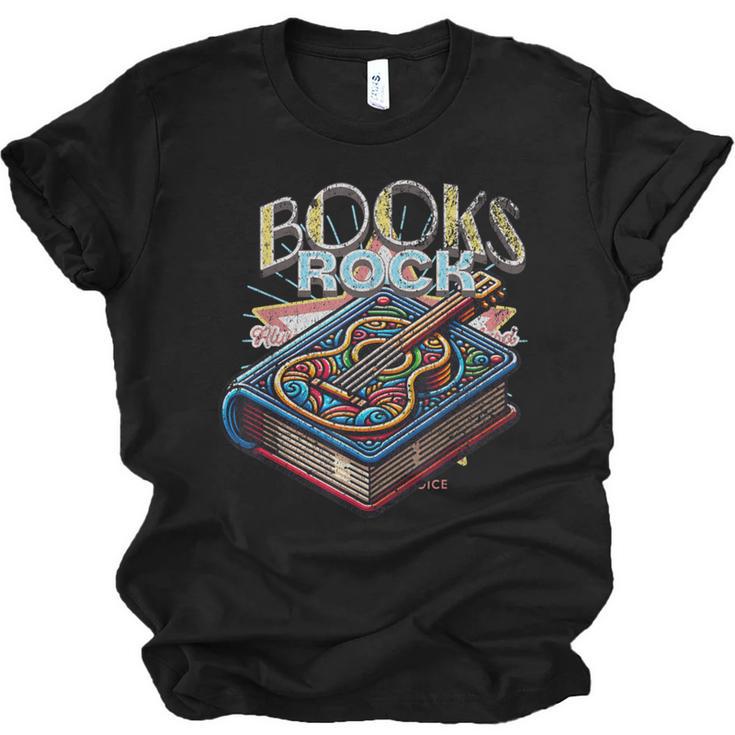 Books Rock Rock'n Roll Science Of Reading Teachers Guitar Unisex Jersey T-Shirt