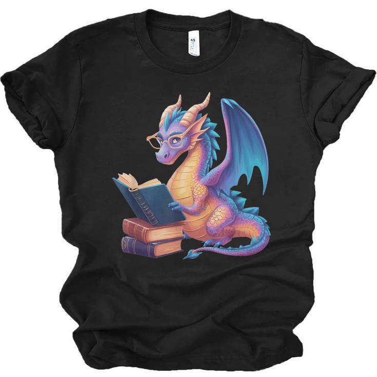 Bookworm Book Lover Women Girls Dragon Reading Unisex Jersey T-Shirt