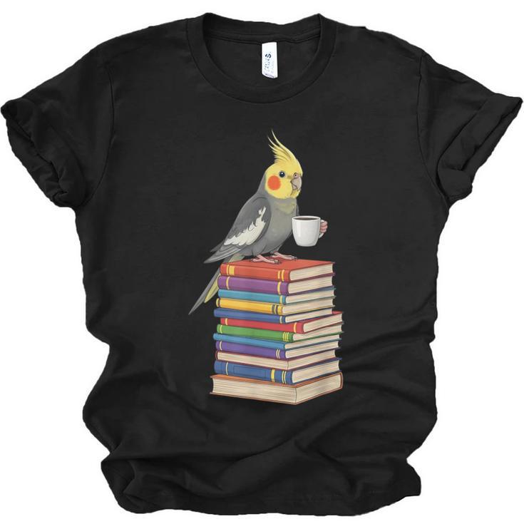 Bookworm Cockatiel Bird Reading Books Drinking Coffee Lover Unisex Jersey T-Shirt