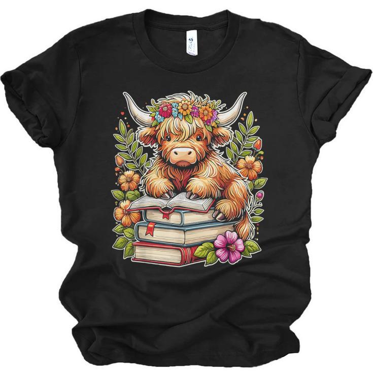 Bookworm Cute Highland Cow Reading Book Unisex Jersey T-Shirt