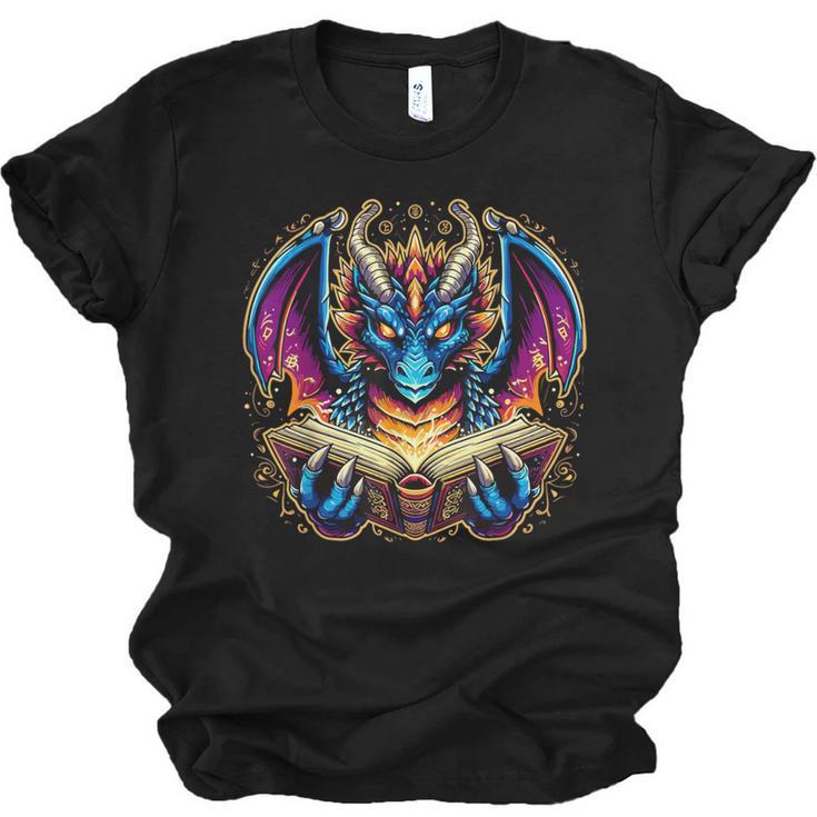 Bookworm Dragon Reading Book Lover Unisex Jersey T-Shirt