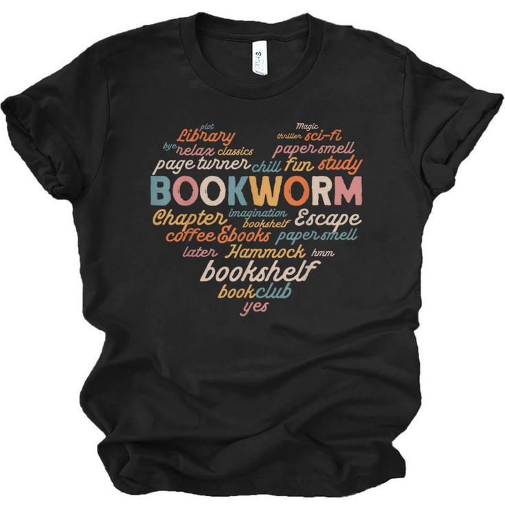 Bookworm Words Heart Book Lover Reader Reading Fun Unisex Jersey T-Shirt
