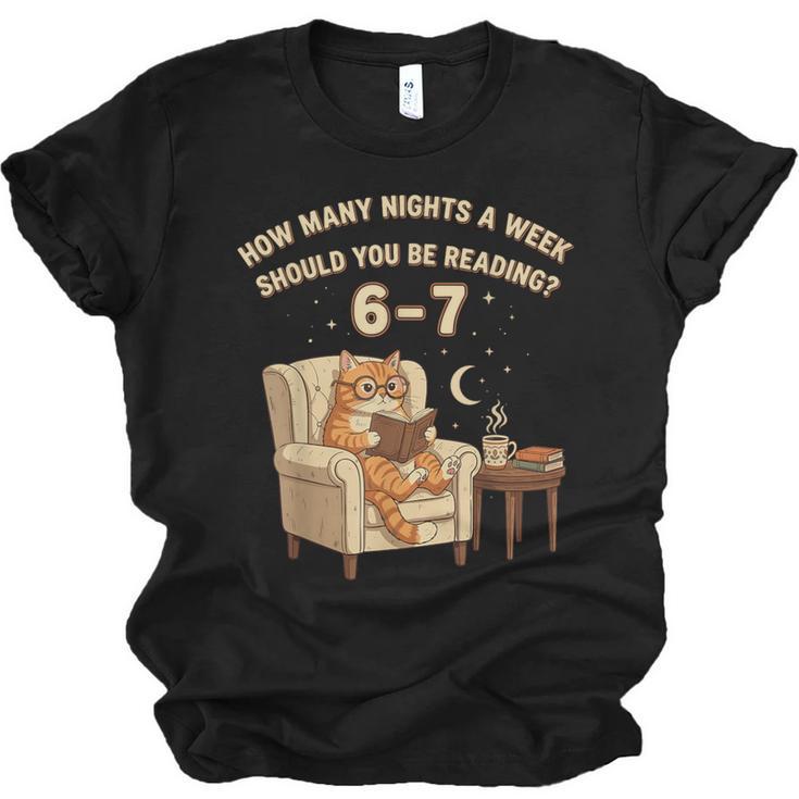 Cat Reading 6-7 Meme English Teacher Book Lover Humor Unisex Jersey T-Shirt