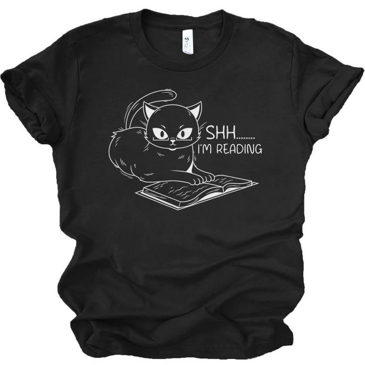 Cat Shh I'm Reading Book Reader Unisex Jersey T-Shirt