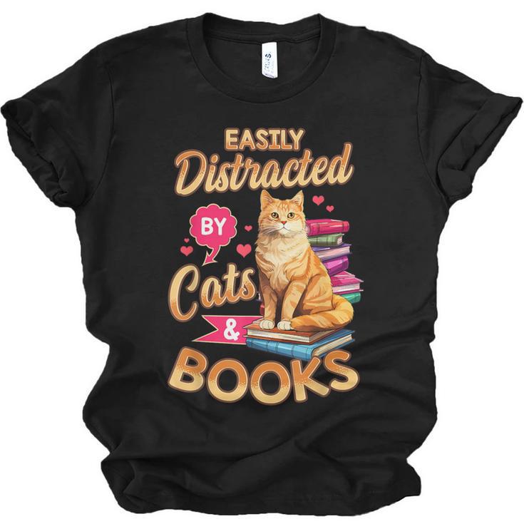 Cat Shirts For Women Book Lover Shirt Cats And Books Unisex Jersey T-Shirt