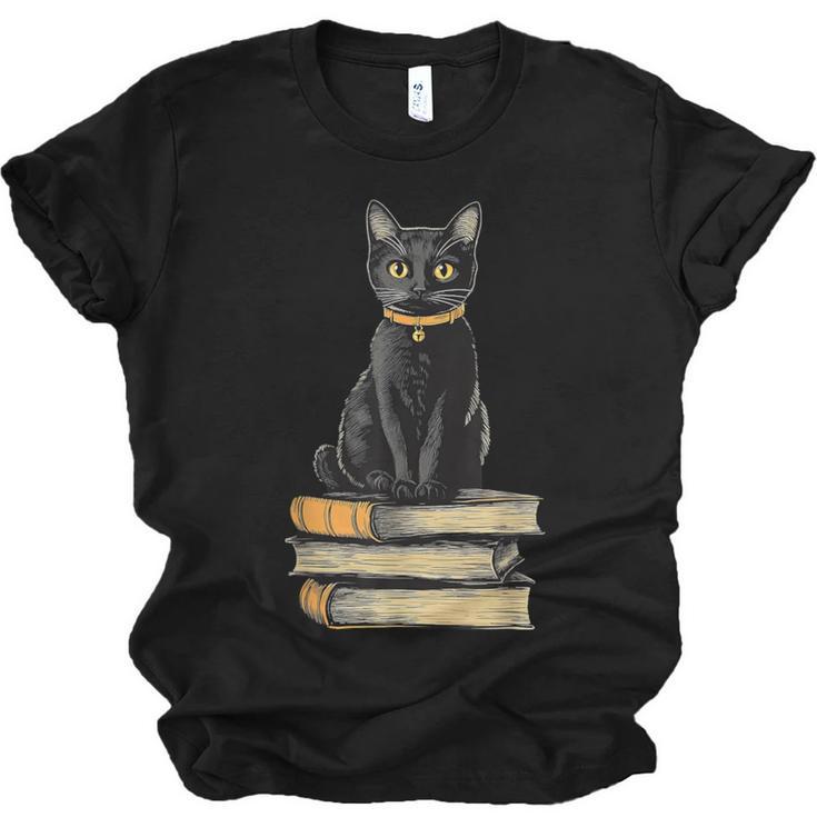 Cat Sitting On Books Unisex Jersey T-Shirt
