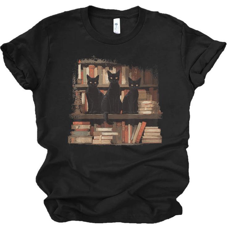 Cats Antique Books Academia Library Aesthetic Bookworm Unisex Jersey T-Shirt