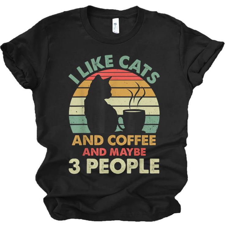 Cats Coffee & 3 People Tee Cute Font Introvert Humor Unisex Jersey T-Shirt
