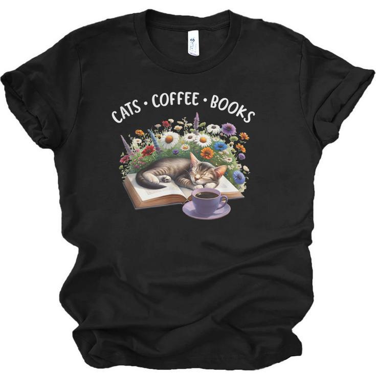 Cats Coffee Books Unisex Jersey T-Shirt