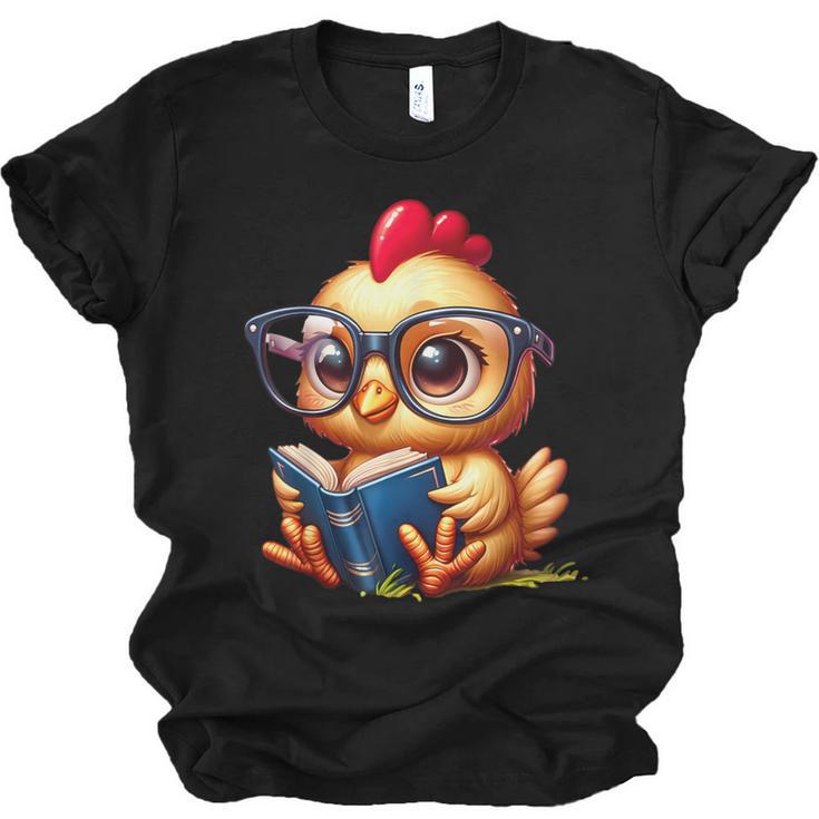 Chicken Reading a Book Farm Animal Chick Unisex Jersey T-Shirt