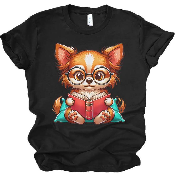 Chihuahua Reading a Book Dog Unisex Jersey T-Shirt