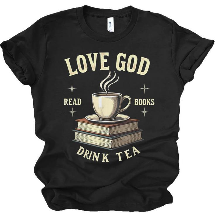 Christian Bookworm Love God Read Books Drink Tea Unisex Jersey T-Shirt