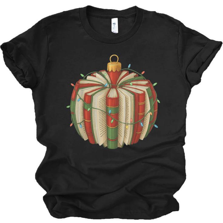 Christmas Book Ornament Lights Holiday Reading Lover Teacher Unisex Jersey T-Shirt