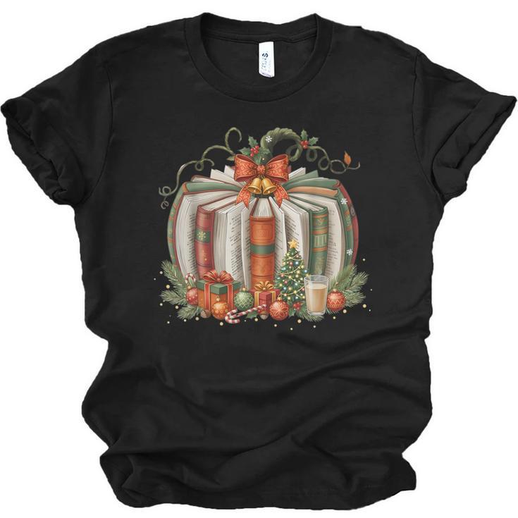 Christmas Book Pumpkin Reading Holiday Lovers Teacher Unisex Jersey T-Shirt