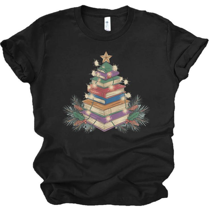 Christmas Book Reading Reader Xmas Bibliophile -Adult Christmas Tree Book Modern Unisex Jersey T-Shirt