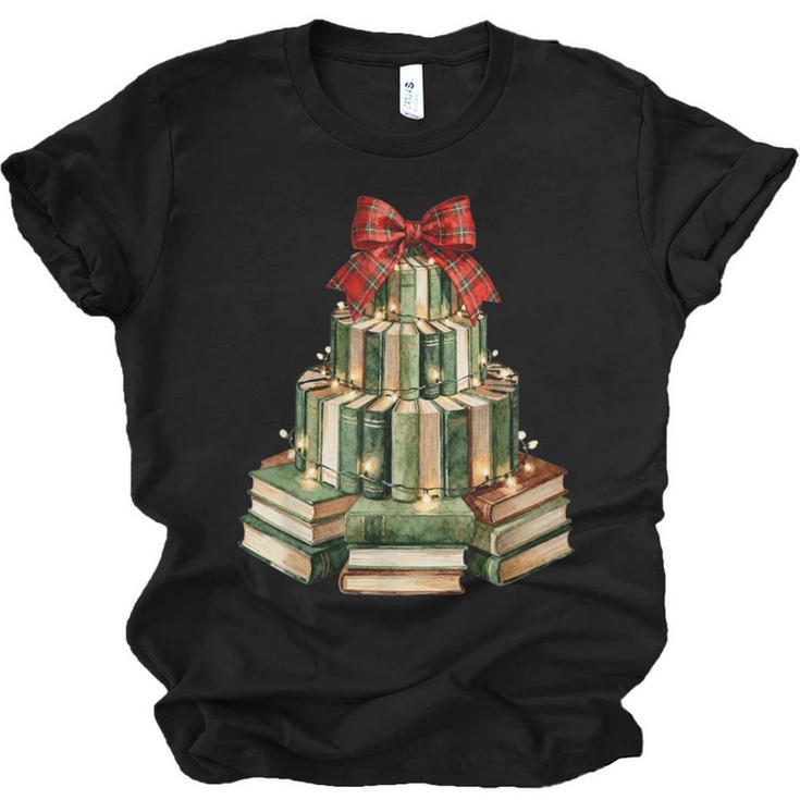 Christmas Book Tree Coquette Bow Xmas Reading Librarian Girl Unisex Jersey T-Shirt
