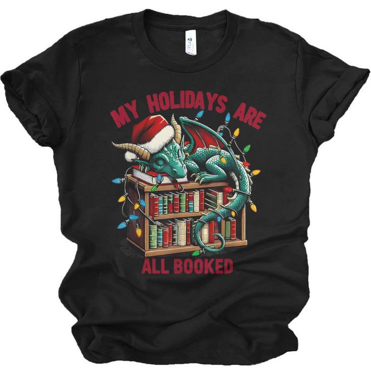 Christmas Dragon My Holidays Are All Booked Book Lovers Kids Unisex Jersey T-Shirt