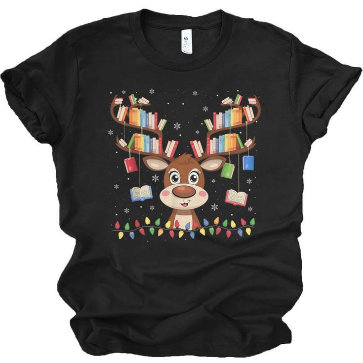Christmas Librarian Reindeer Matching Family Book Lover Xmas Unisex Jersey T-Shirt