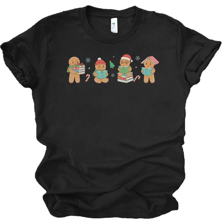 Christmas Library Gingerbread Man Books Lover Bookish Unisex Jersey T-Shirt
