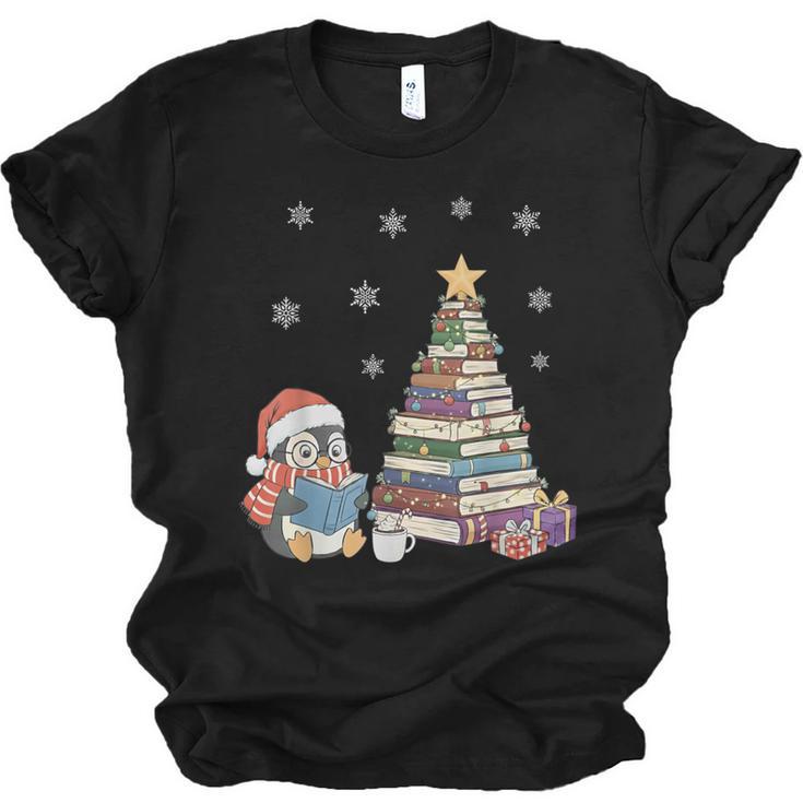Christmas A Penguin Reading Book Snowflake Cocoa Hot Teacher Unisex Jersey T-Shirt