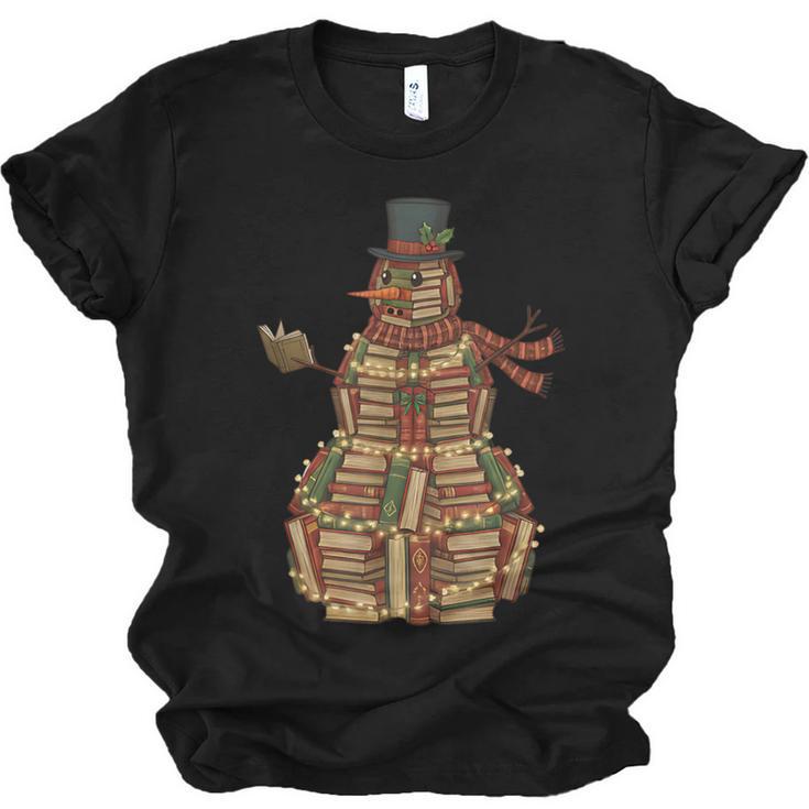 Christmas Snowman Made Of Books Holiday Reading Xmas Unisex Jersey T-Shirt