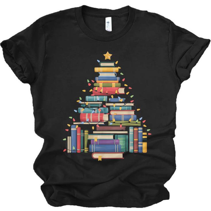 Christmas Tree Made Of Books Librarian Reader Holiday Unisex Jersey T-Shirt
