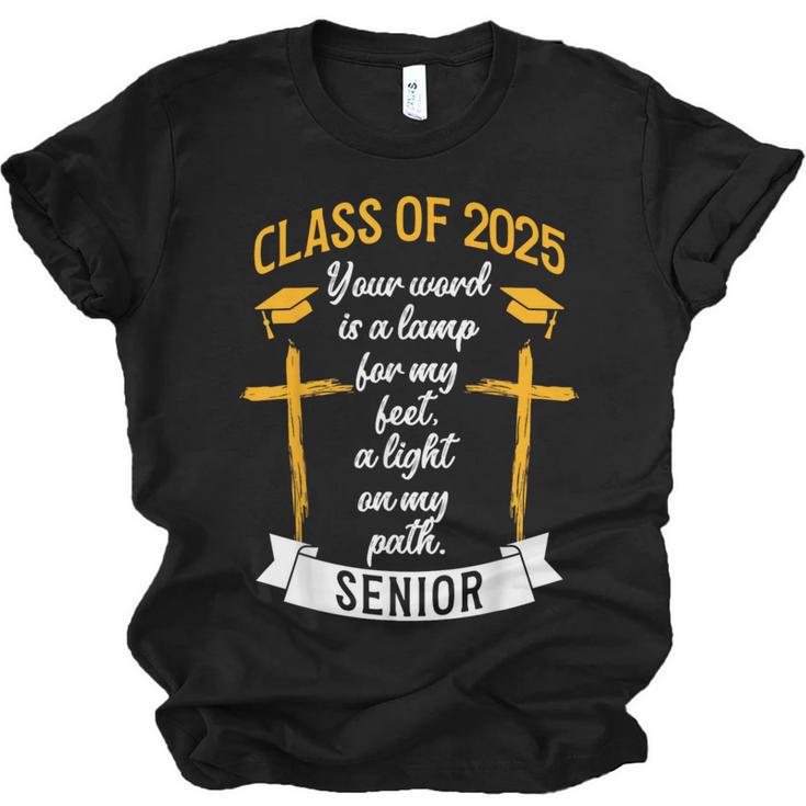 Class Of 2025 Senior Graduation Cross Quote Faith In God Unisex Jersey T-Shirt