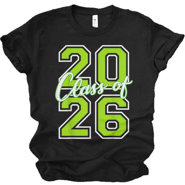 Class Of 2026 Graduation Varsity Lime Green Letters Unisex Jersey T-Shirt